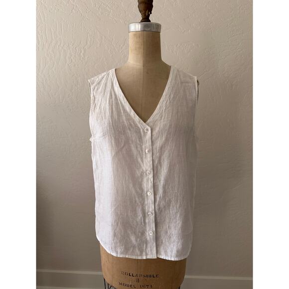 EILEEN FISHER Womens Petite 100% Organic Linen Sleeveless Tunic Size Small White - Picture 7 of 7